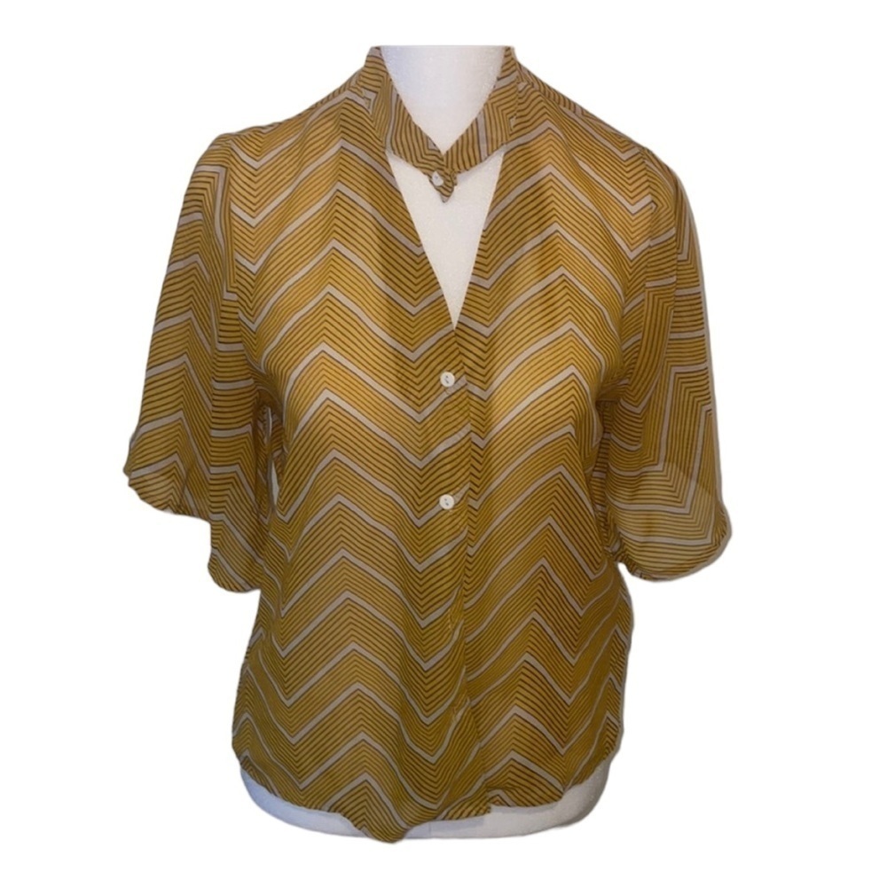 WOMENS Boohoo see through shirt vintage SHEER COVER UP size 2 MUSTARD YELLOW‌‌‌‌ - Picture 2 of 9